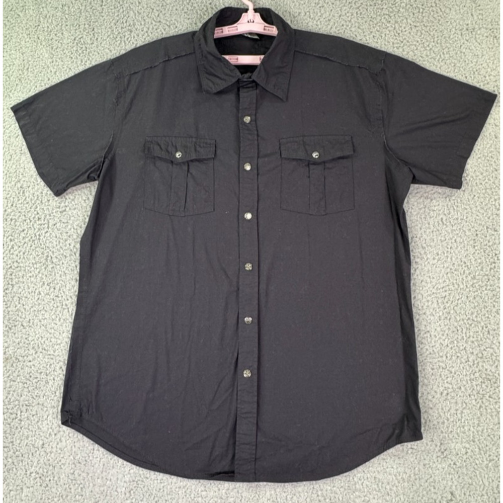 ZZ Black Label Snap Shirt Mens 2X Black Biker Maltese Cross Raw Seam